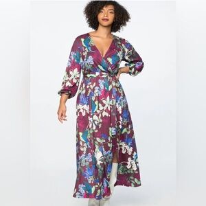 Eloquii Plum Floral Long Sleeve Dress
